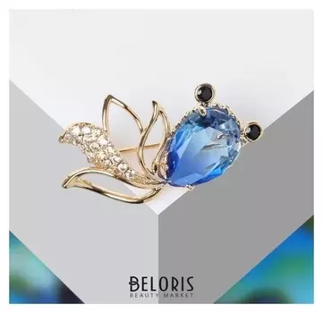 Брошь "Рыбка", цвет бело-синий в золоте