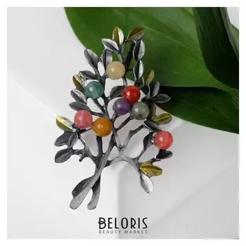 Брошь "Самоцвет" дерево, цветной в сером металле