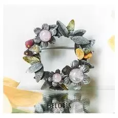 Брошь "Самоцвет" венок, цветная в чернёном серебре