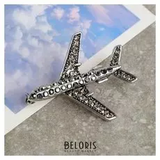 Брошь "Самолёт" на взлёт, цвет серый в серебре