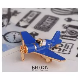 Брошь "Самолёт" с пропеллером, цвет синий в золоте