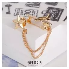 Брошь "Самолёт" со звездой на цепочке, цвет золото