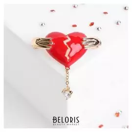 Брошь "Сердце" разбитое, цвет красный в золоте