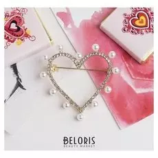 Брошь "Сердце" с жемчужинками, цвет белый в золоте