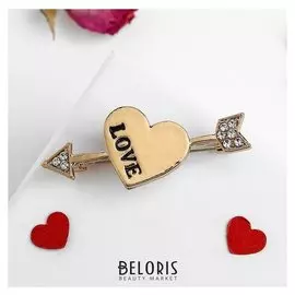 Брошь "Сердце со стрелой" Love, цвет белый в золоте