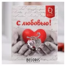 Брошь "Сердечки на веточке", цвет бело-розовый в серебре