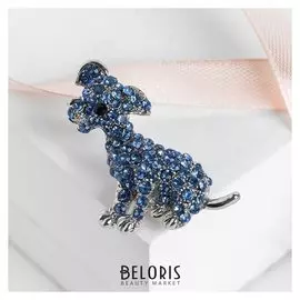 Брошь "Щеночек", цвет синий в серебре