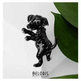 Брошь "Щенок" весёлый, цвет чёрный в серебре