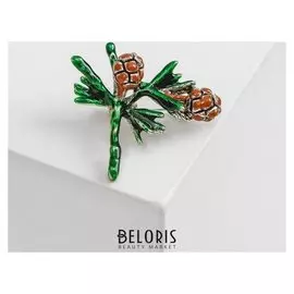 Брошь "Шишки", цвет коричнево-зеленый в черненом серебре