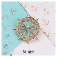 Брошь "Штурвал", цвет белый в золоте