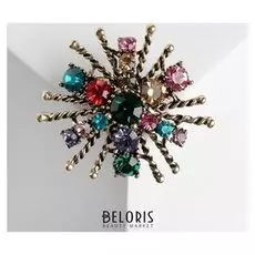 Брошь "Сияние звезды", цветная в золоте