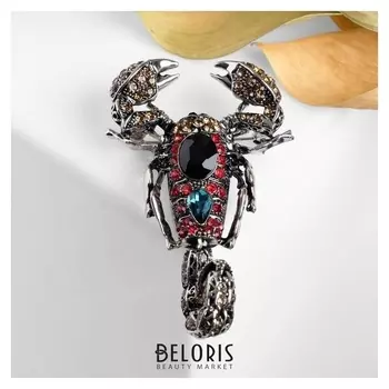 Брошь "Скорпион", цвет красный в сером металле