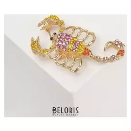 Брошь "Скорпион" с подвижным хвостом, цветная в золоте