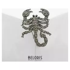 Брошь "Скорпион" в стразах, цвет серый в чернёном серебре