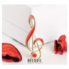 Брошь "Скрипичный ключ" классика, цвет красный в золоте