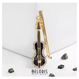 Брошь "Скрипка", цвет чёрно-белый в золоте
