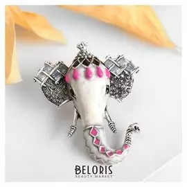 Брошь "Слон" ганеша, цветная в чернёном серебре