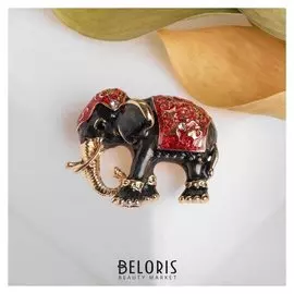 Брошь "Слон индийский", цвет красно-серый в золоте