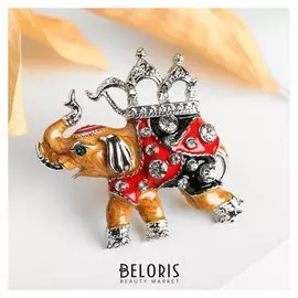 Брошь "Слон" манежный, цветной в серебре