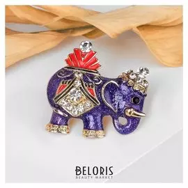Брошь "Слон" парадный, цвет сине-красный в золоте