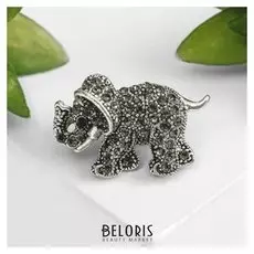 Брошь "Слоненок", цвет серый в черненом серебре