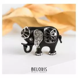 Брошь "Слоник", цвет чёрный в серебре