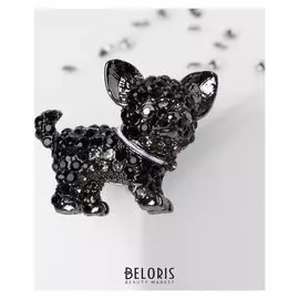 Брошь "Собачка" бульдог, цвет серый в сером металле