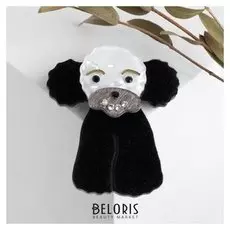 Брошь "Собачка" пудель, цвет чёрно-белый в серебре