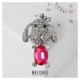 Брошь "Собачка" снуп, цвет розовый в серебре