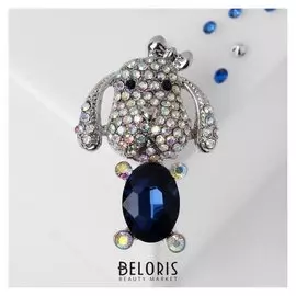Брошь "Собачка" снуп, цвет синий в серебре