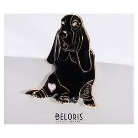 Брошь "Собака" бладхаунд, цвет чёрно-розовый в золоте