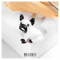 Брошь "Собака" французский бульдог, цвет чёрно-белый в золоте