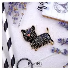 Брошь "Собака" йорк, цвет черный в золоте