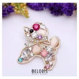 Брошь "Собака" пудель, разноцветная в золоте