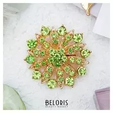 Брошь "Солнечный круг", цвет зелёный в золоте