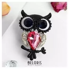 Брошь "Сова" цветная в чёрном металле