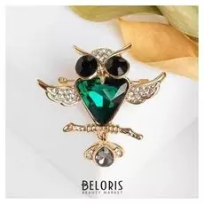 Брошь "Сова-филин", цвет изумрудный в золоте