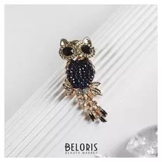 Брошь "Сова" с подвесками, цвет синий в золоте