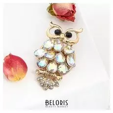 Брошь "Сова" жемчужная, цвет радужный в золоте