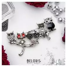 Брошь "Совиная ветвь", цветная в черненом серебре