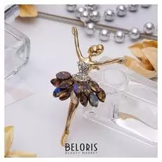 Брошь спортивная "Балерина" двойная пачка, цвет бело-зеленый в золоте