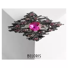 Брошь "Сталактит", цвет розовый в чернёном серебре