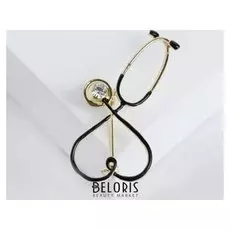 Брошь "Стетоскоп" сердце, цвет чёрный в золоте