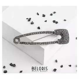 Брошь "Стиль" булавка, 8см, цвет серый в чернёном серебре