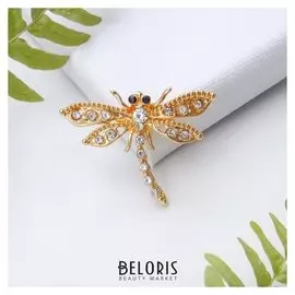Брошь "Стрекоза", цвет белый в золоте