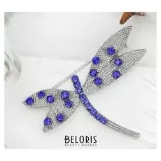 Брошь "Стрекоза", цвет синий в серебре