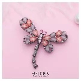 Брошь "Стрекоза", цвет сиренево-розовый в сером металле