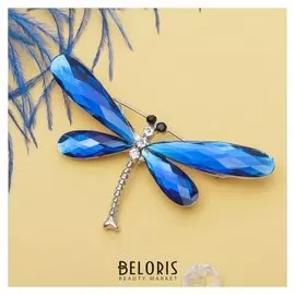 Брошь "Стрекоза", граненые крылья, цвет синий в серебре