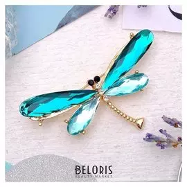 Брошь "Стрекоза", гранёные крылья, цвет морской в золоте