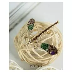 Брошь "Стрекоза" палочка, цветная в черненом золоте